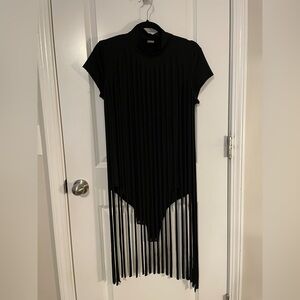 Elegant Black Fringe Bodysuit